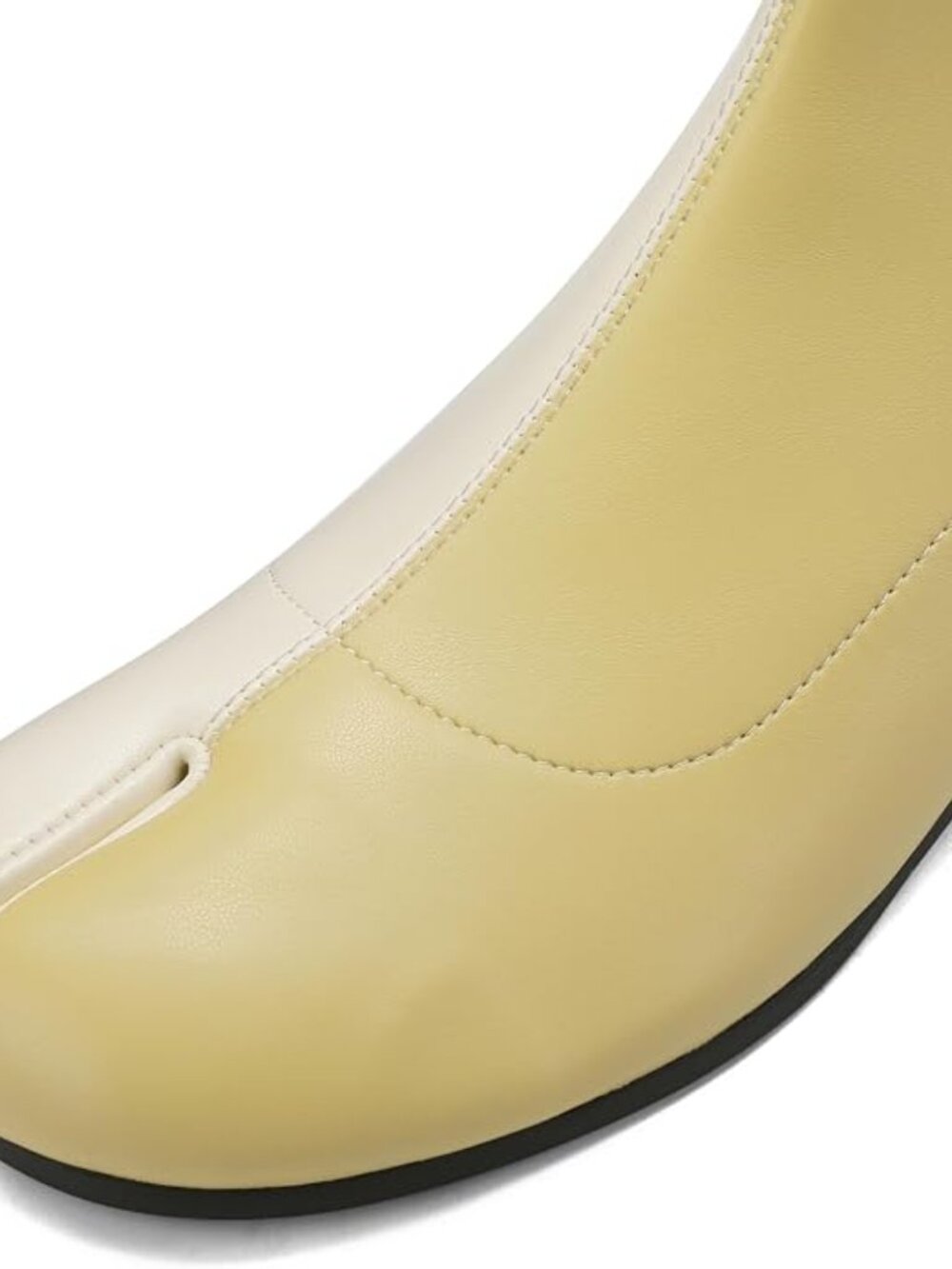 Split Toe Ankle BootsWomen Tabi shoes Low Chunky Heels Bootie-Beige & Yellow